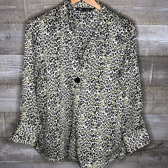 Zara medium cheetah print sheer office career top medium - Picture 1 of 3